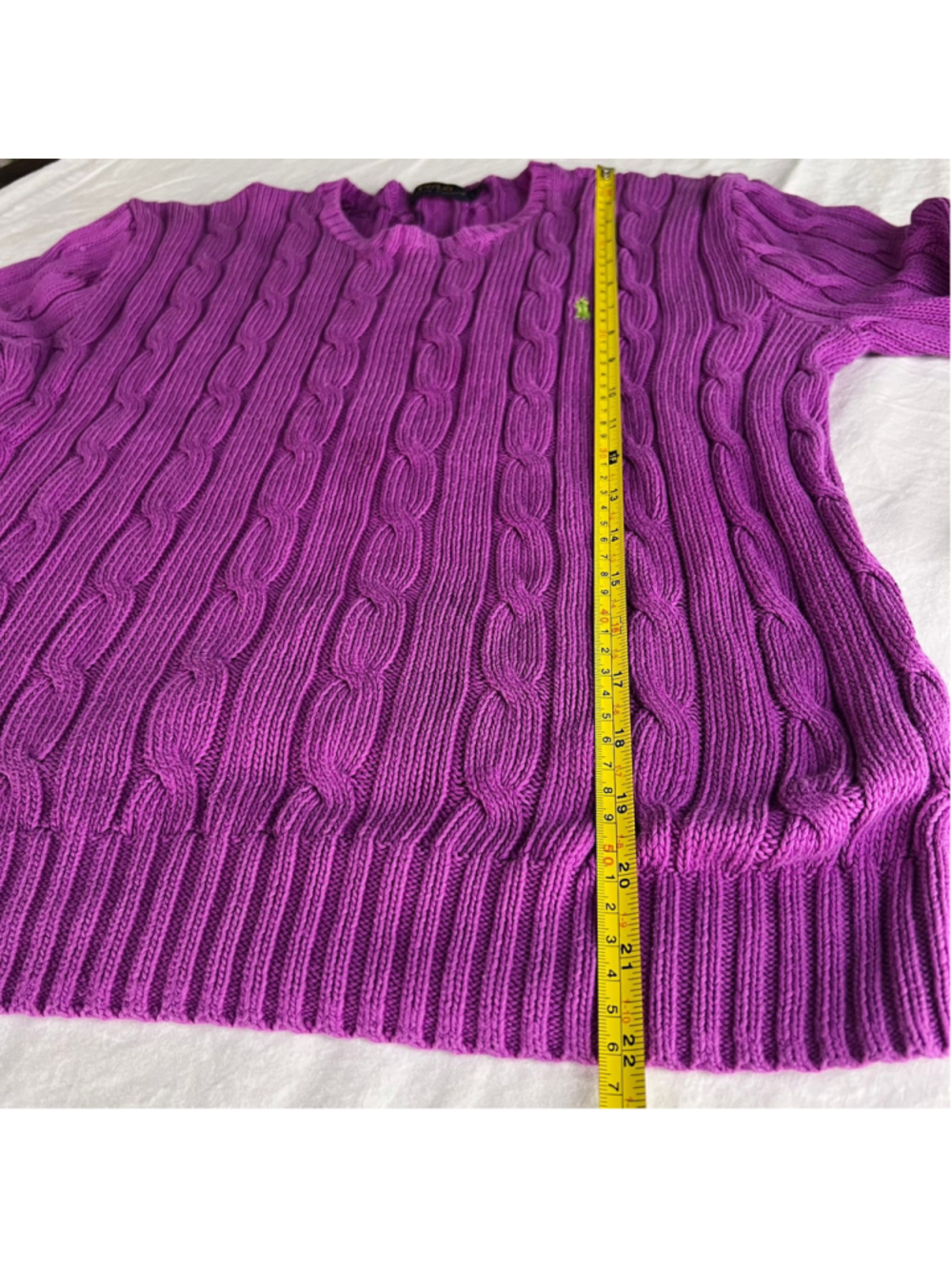 Polo Ralph Lauren Cable Knit Sweater Sz M Purple Crewneck Cotton Y2K Preppy - Picture 11 of 11